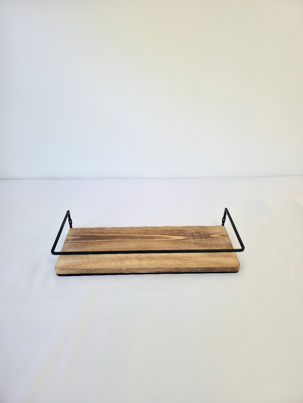 Floating Shelf 16" Real Wood Black Metal Frame Industrial Farmhouse Natural